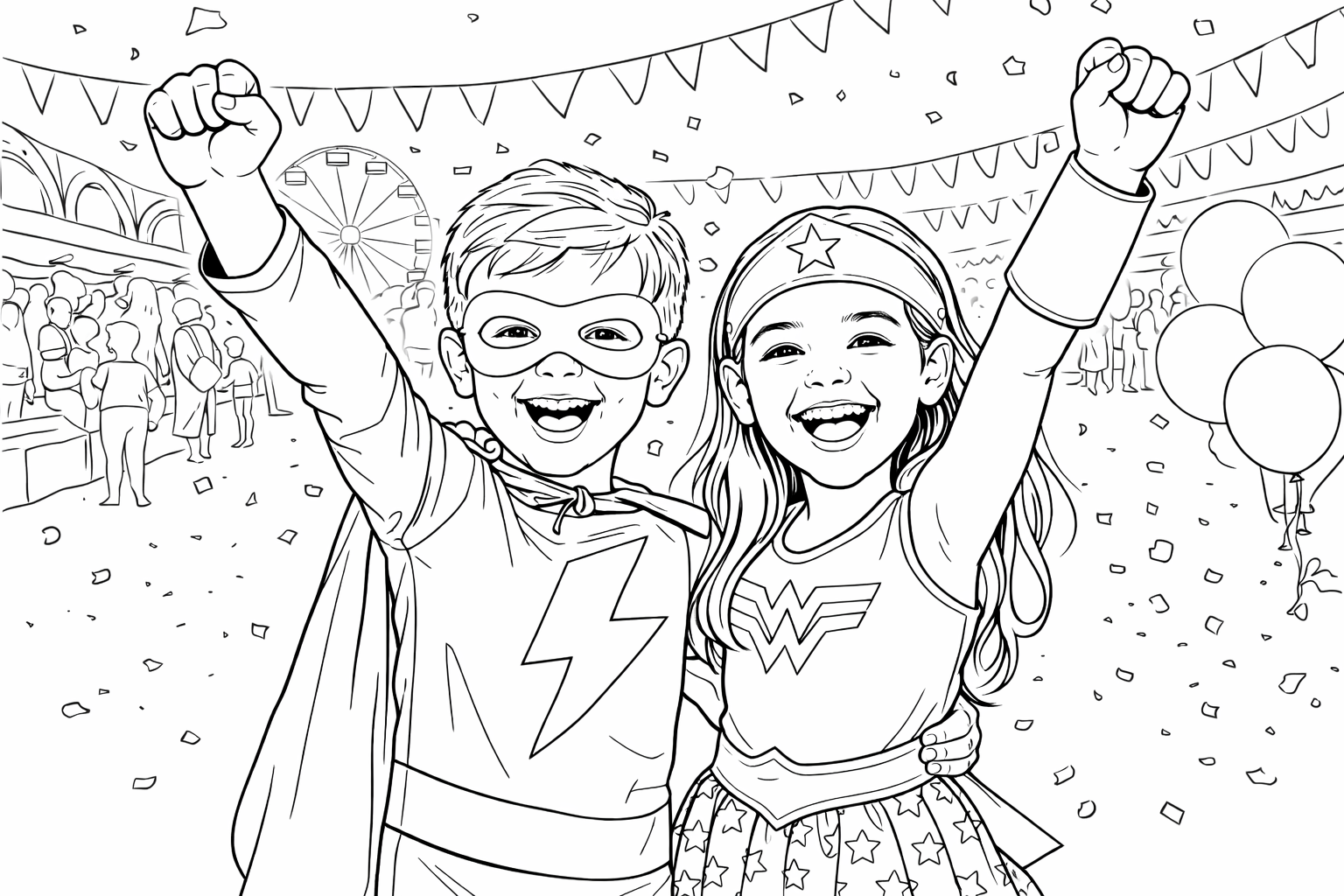 Kinder im Kostuem - Ausmalbild