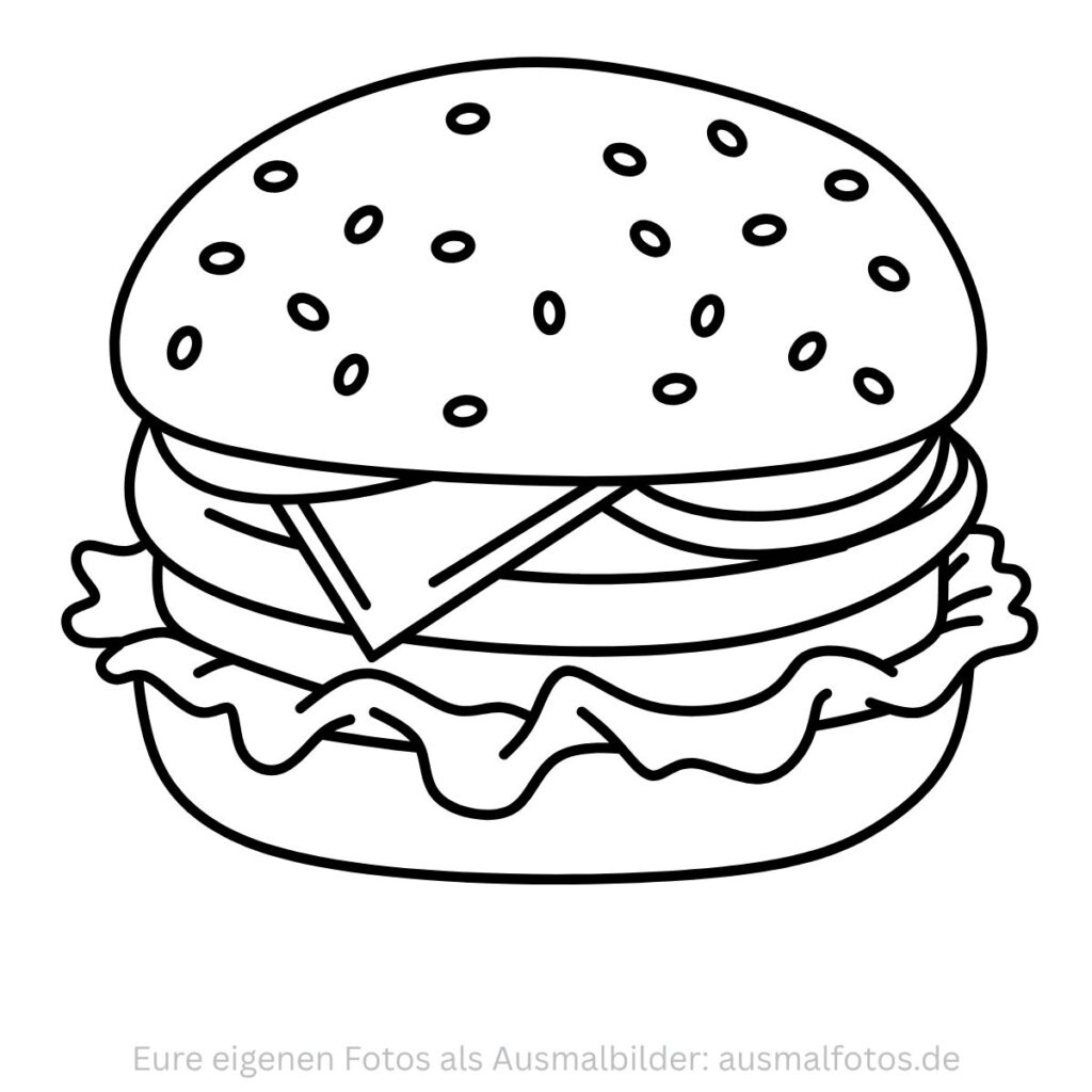 Leckerer Burger – Ausmalbild zum Ausdrucken
