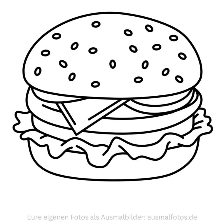 Leckerer Burger – Ausmalbild zum Ausdrucken