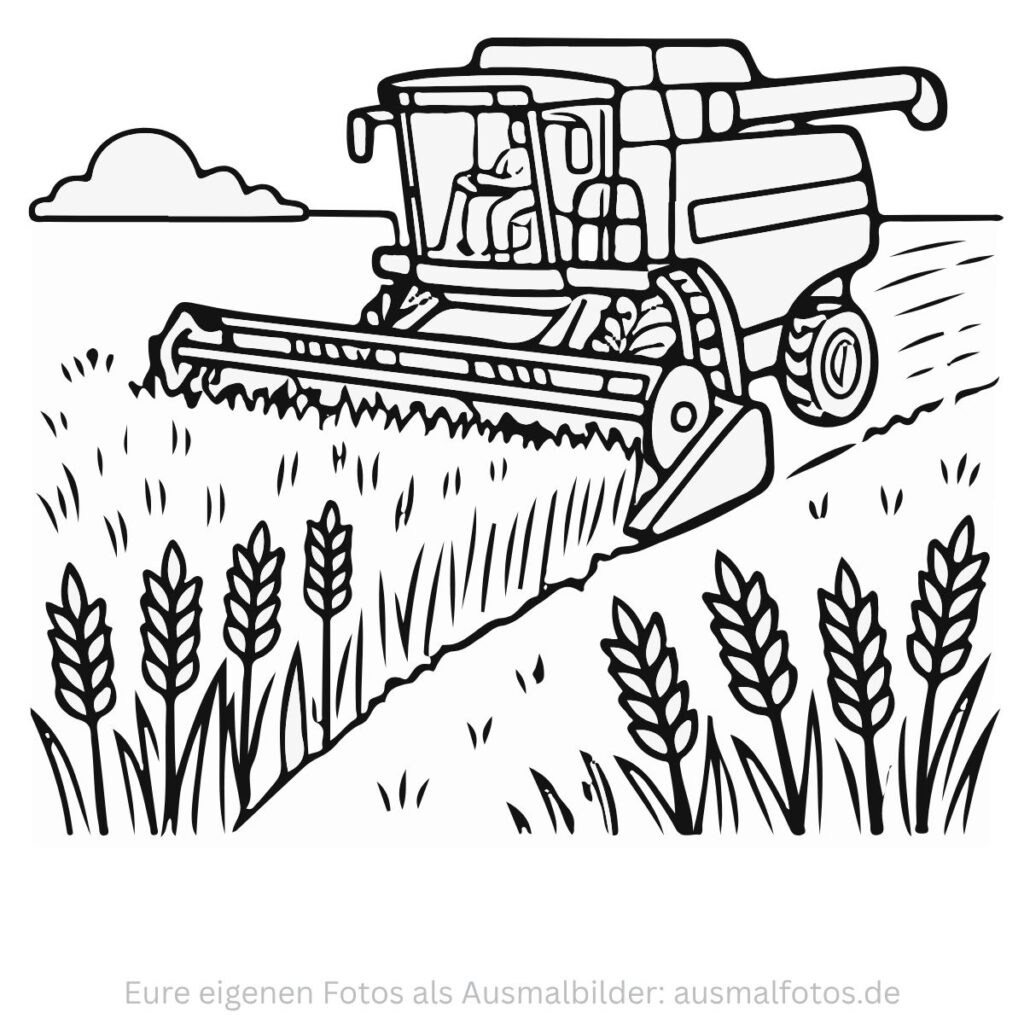 Mähdrescher bei der Ernte – Ausmalbild zum Ausdrucken