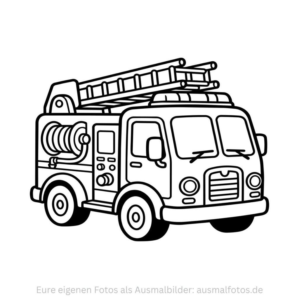 Rotes Feuerwehrauto – Ausmalbild zum Ausdrucken