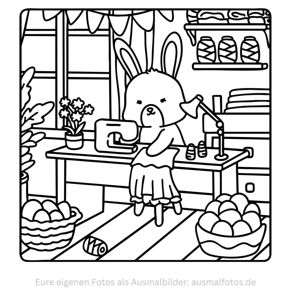 Hase im Frühlingsgarten – Ausmalbild zum Ausdrucken