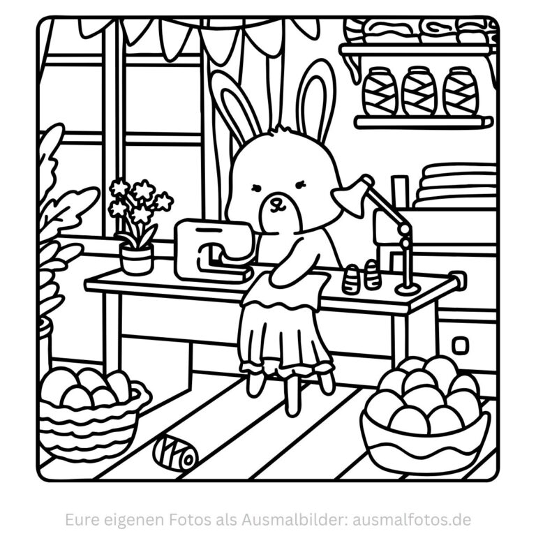 Hase im Frühlingsgarten – Ausmalbild zum Ausdrucken