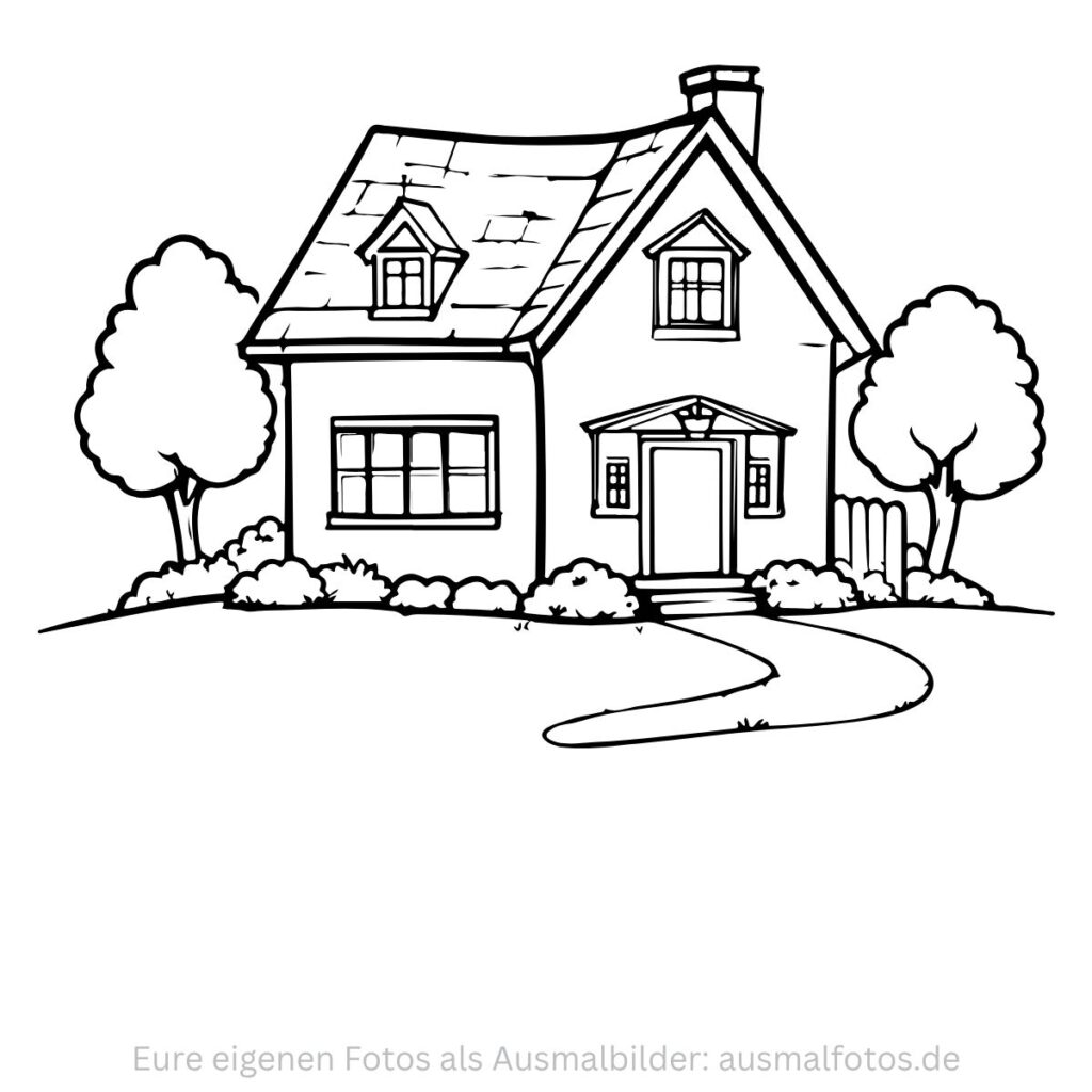 Haus in der Landschaft – Ausmalbild zum Ausdrucken