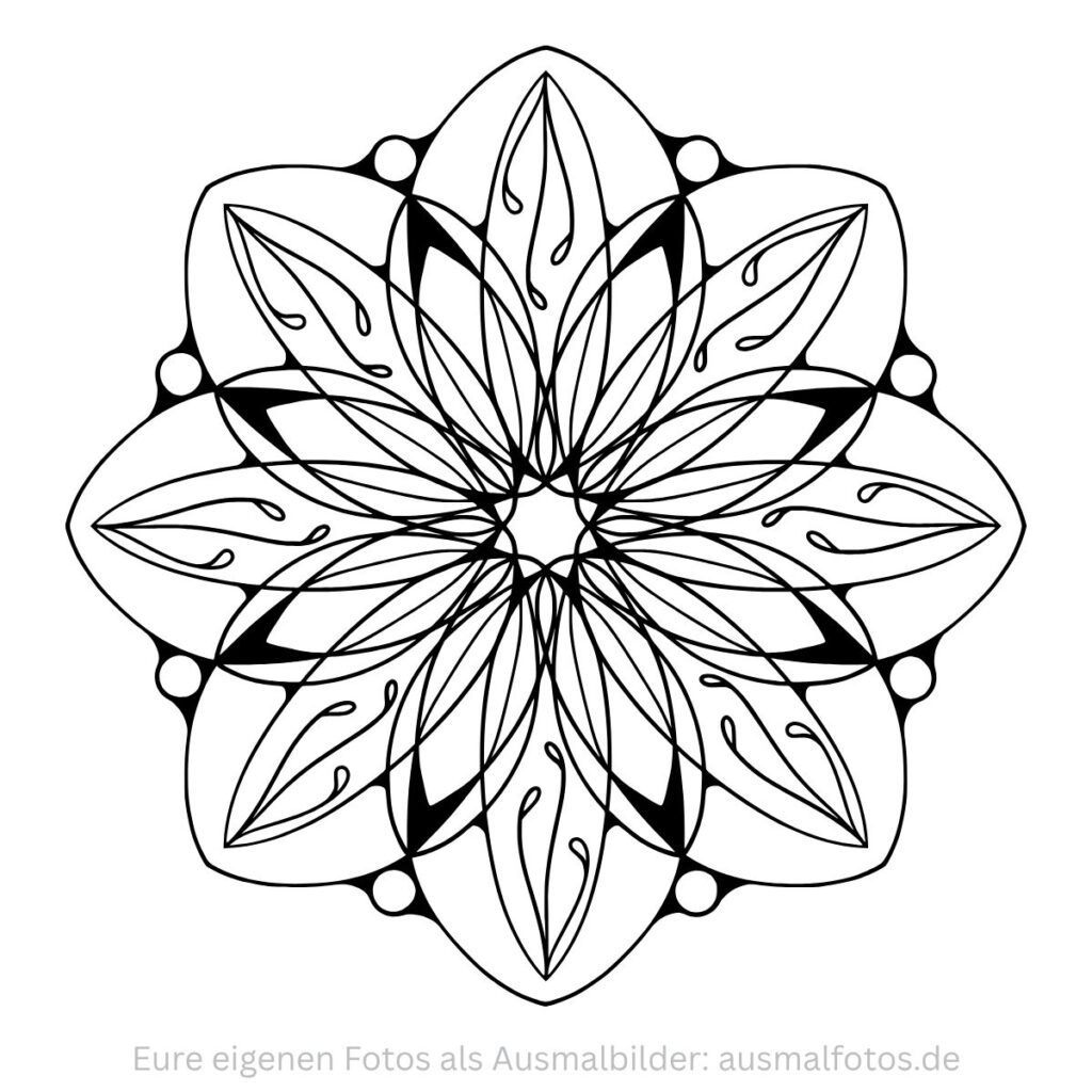 Symmetrisches Blüten-Mandala – Ausmalbild zum Ausdrucken