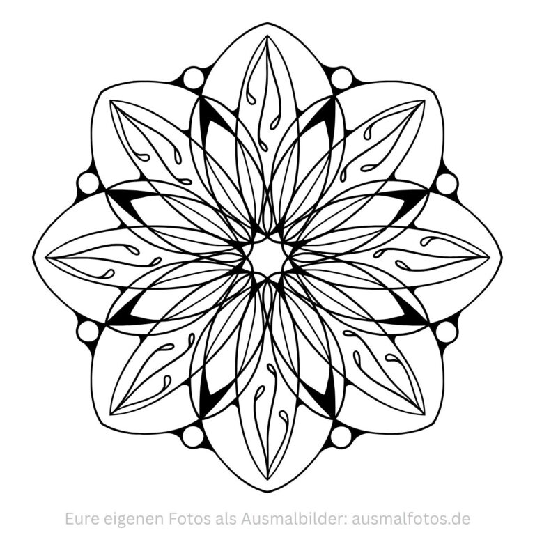 Symmetrisches Blüten-Mandala – Ausmalbild zum Ausdrucken