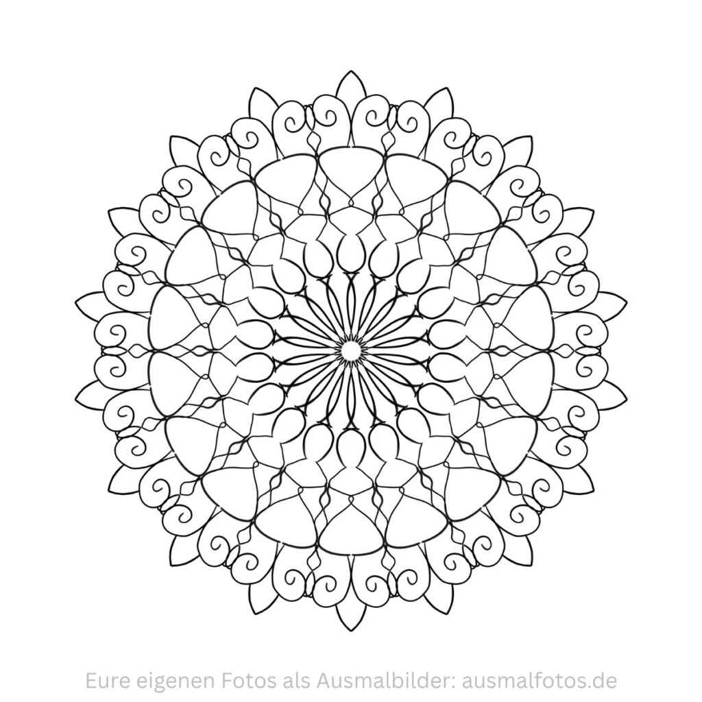 Rundes Mandala mit Kreismuster – Ausmalbild zum Ausdrucken