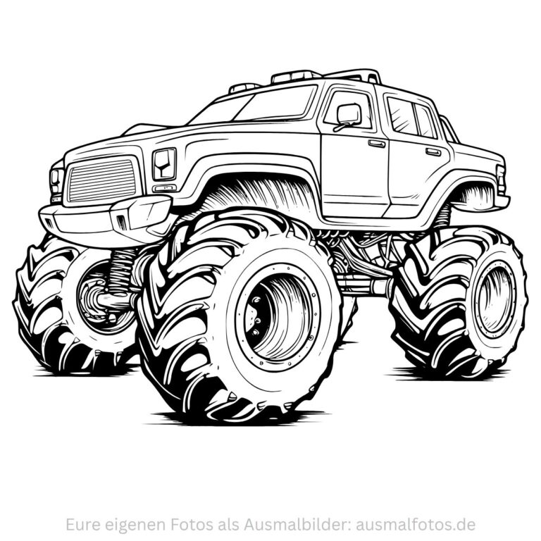 Monstertruck im Gelände – Ausmalbild zum Ausdrucken