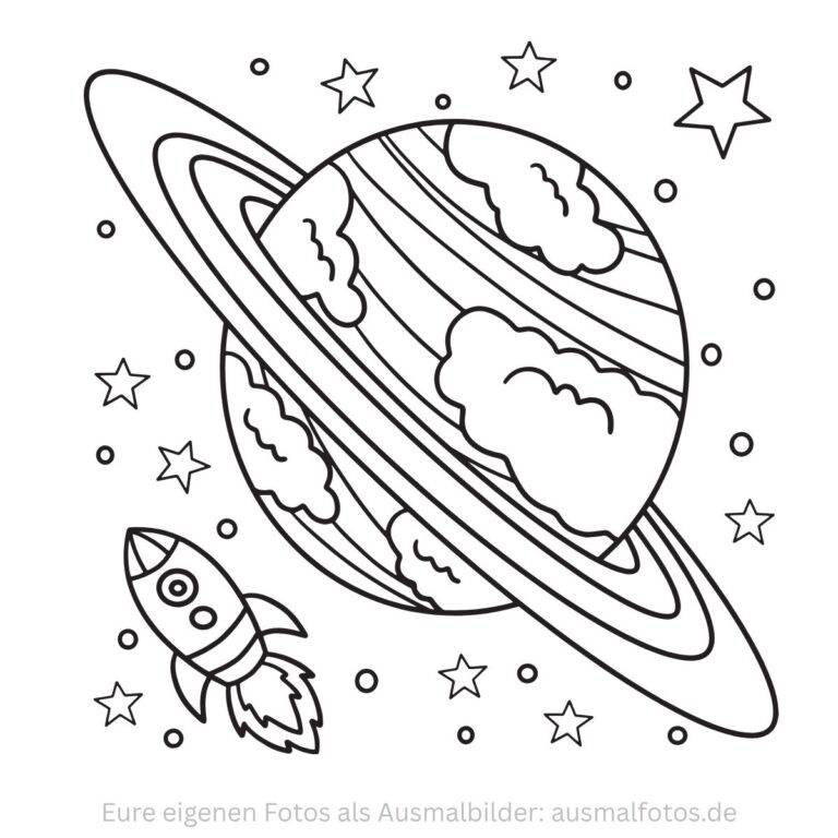 Planet Saturn im Weltall – Ausmalbild zum Ausdrucken