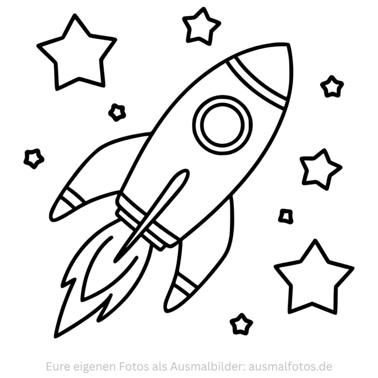 Rakete im Weltraum – Ausmalbild zum Ausdrucken