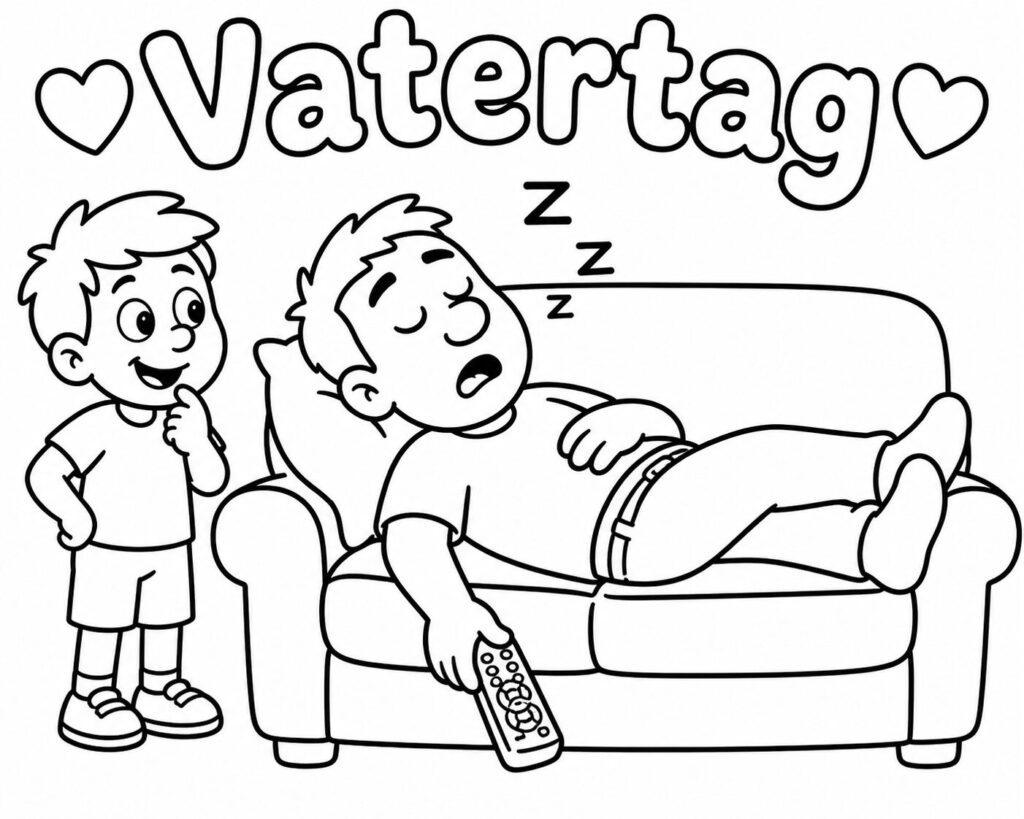 Papa schläft mit der Fernbedienung – Ausmalbild zum Ausdrucken