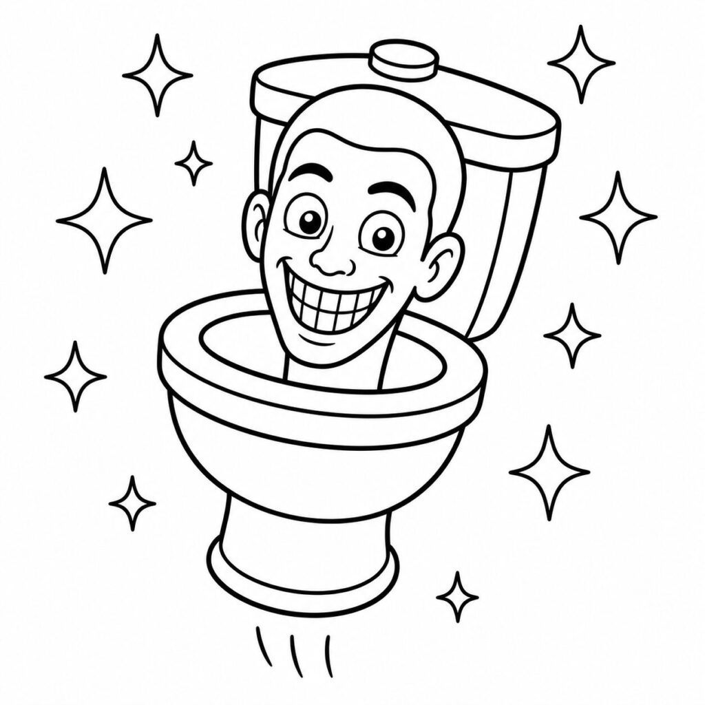 Schwebende Skibidi Toilet mit Funkeln – Ausmalbild zum Ausdrucken