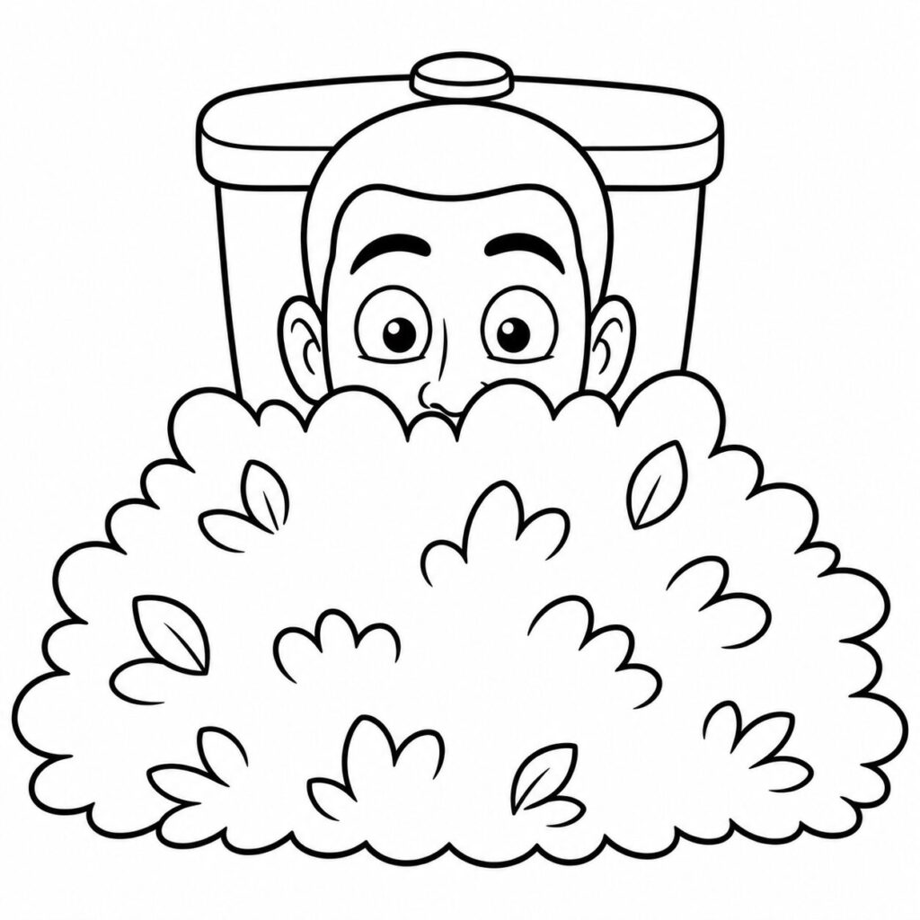 Skibidi Toilet versteckt hinter dem Busch – Ausmalbild zum Ausdrucken