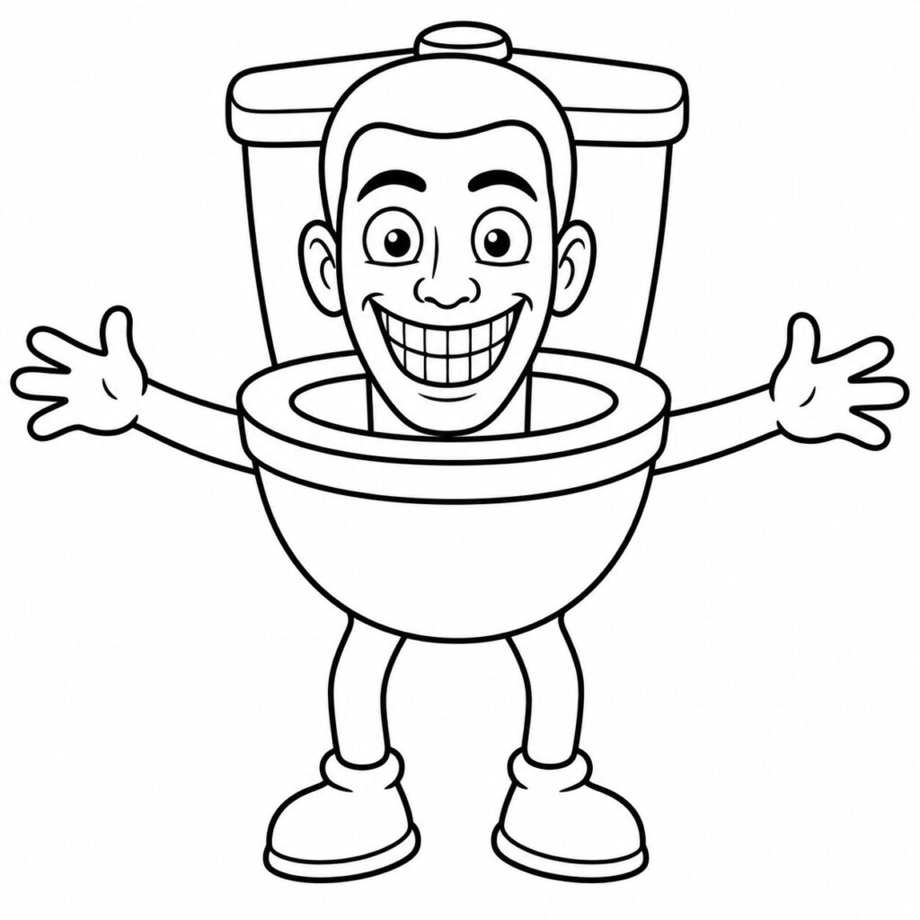 Skibidi Toilet steht aufrecht – Ausmalbild zum Ausdrucken