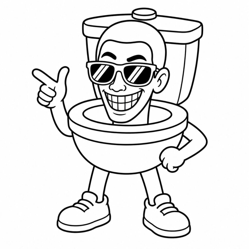 Skibidi Toilet mit Sonnenbrille – Ausmalbild zum Ausdrucken