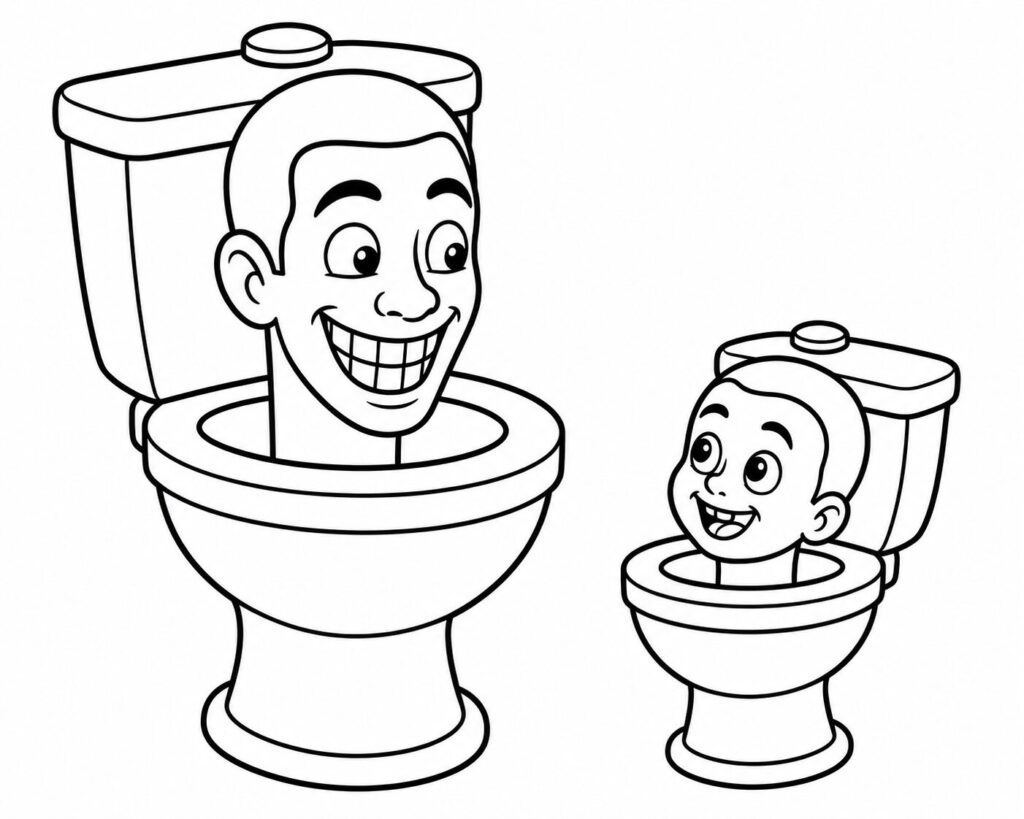 Skibidi Toilet mit Baby – Ausmalbild zum Ausdrucken