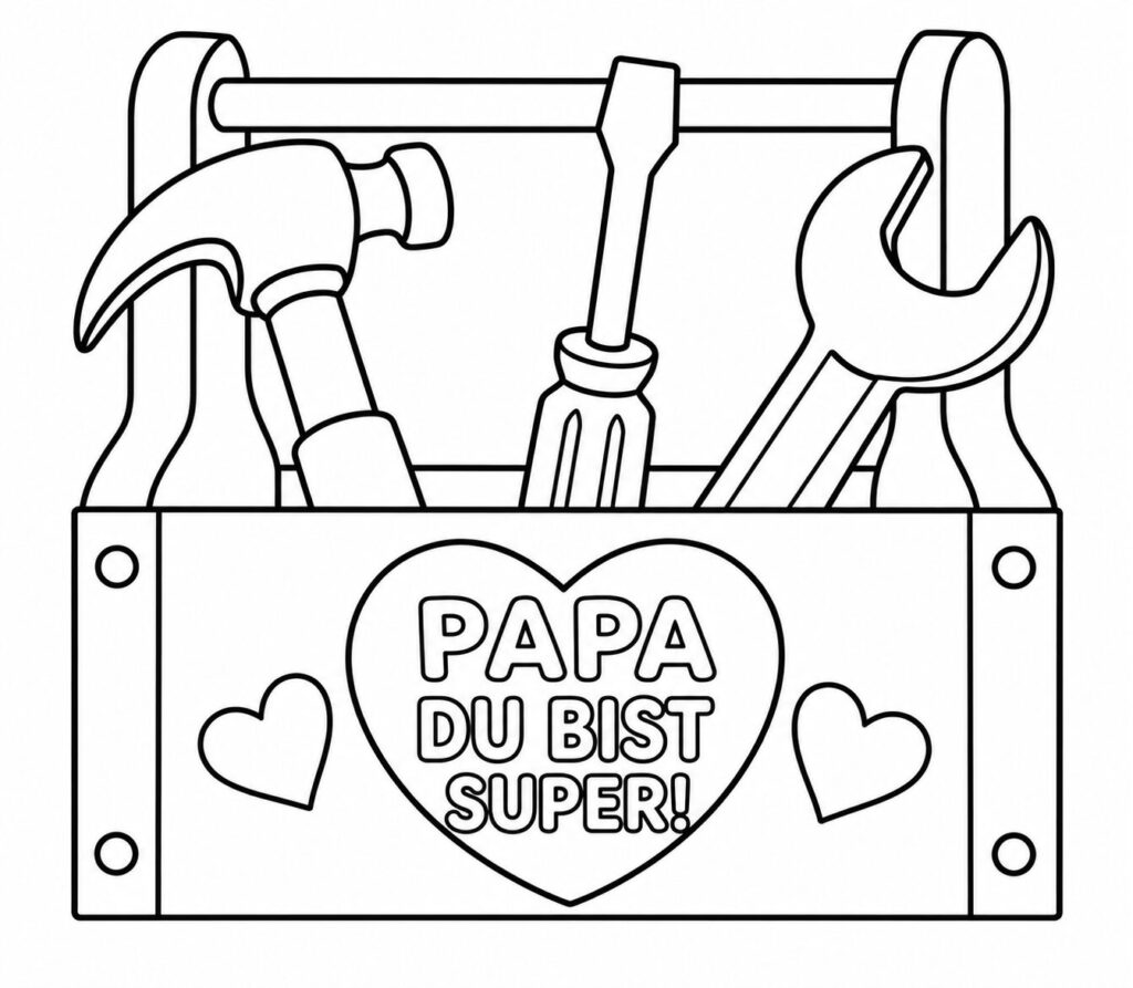 Werkzeugkasten mit Hammer und Schraubenzieher – Ausmalbild zum Ausdrucken