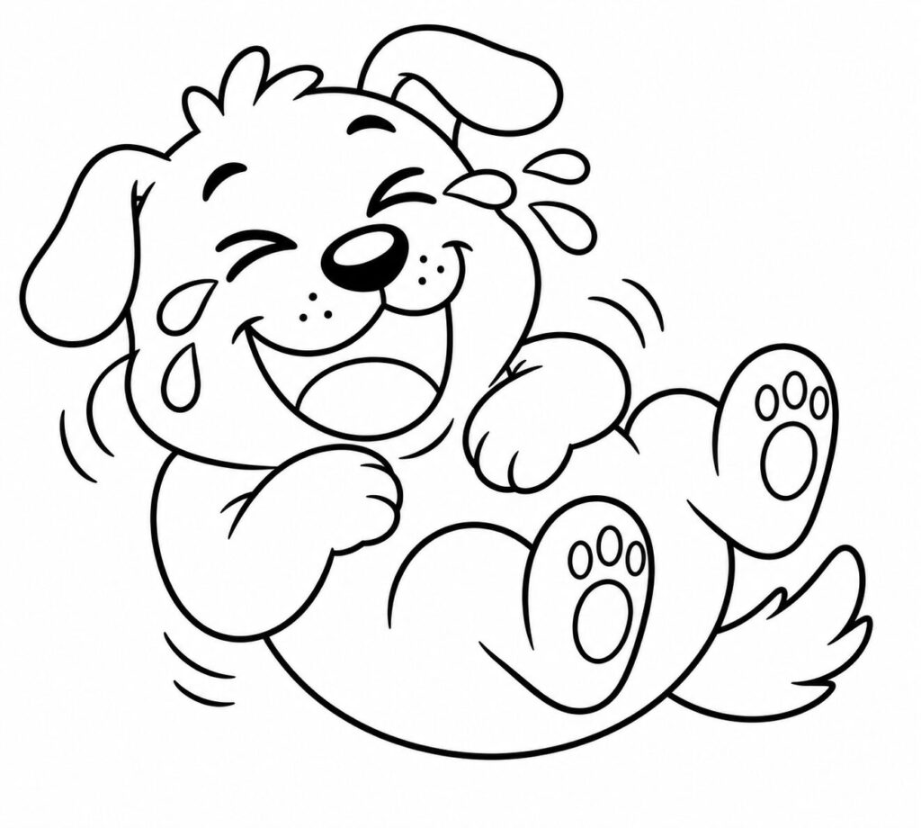 Lachender Hund im Brainrot-Stil – Ausmalbild zum Ausdrucken