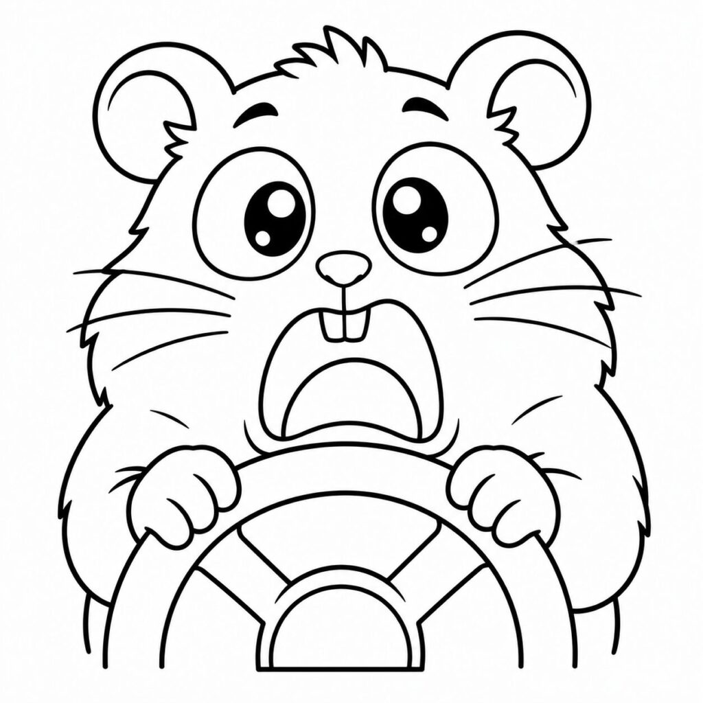 Dramatischer Hamster im Brainrot-Stil – Ausmalbild zum Ausdrucken