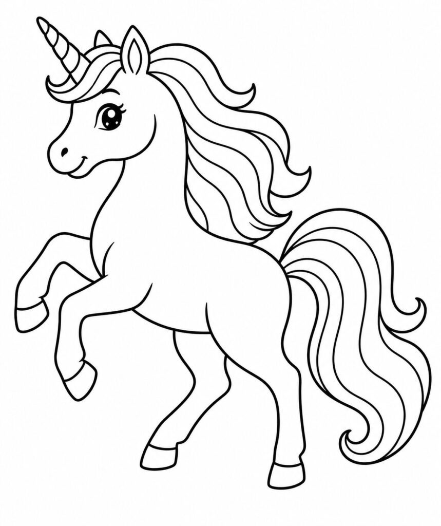 Einhorn von der Seite – Ausmalbild zum Ausdrucken