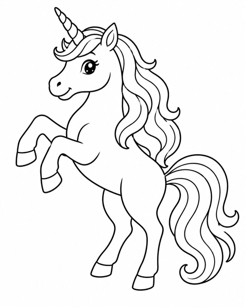 Aufbäumendes Einhorn – Ausmalbild zum Ausdrucken