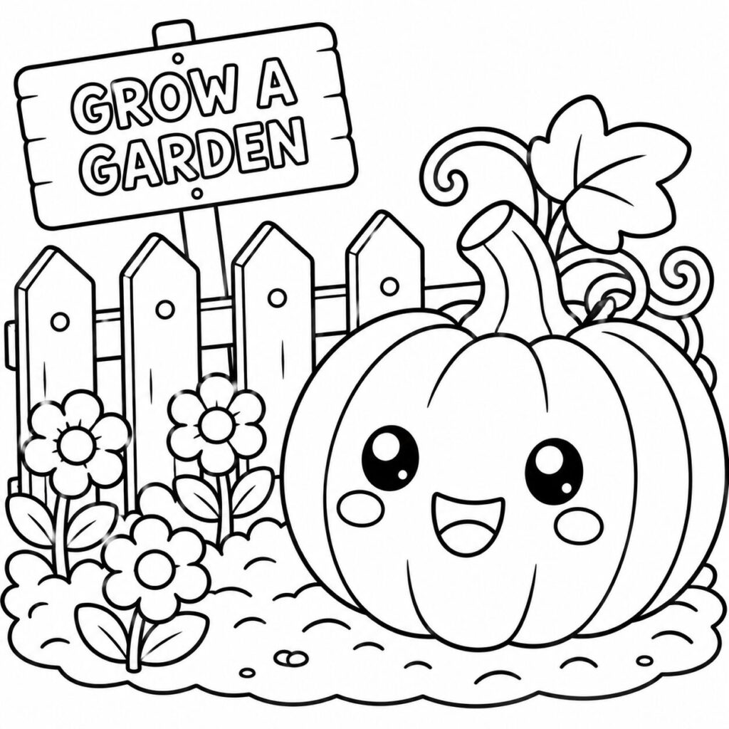 Grow a Garden Kürbis – Ausmalbild zum Ausdrucken