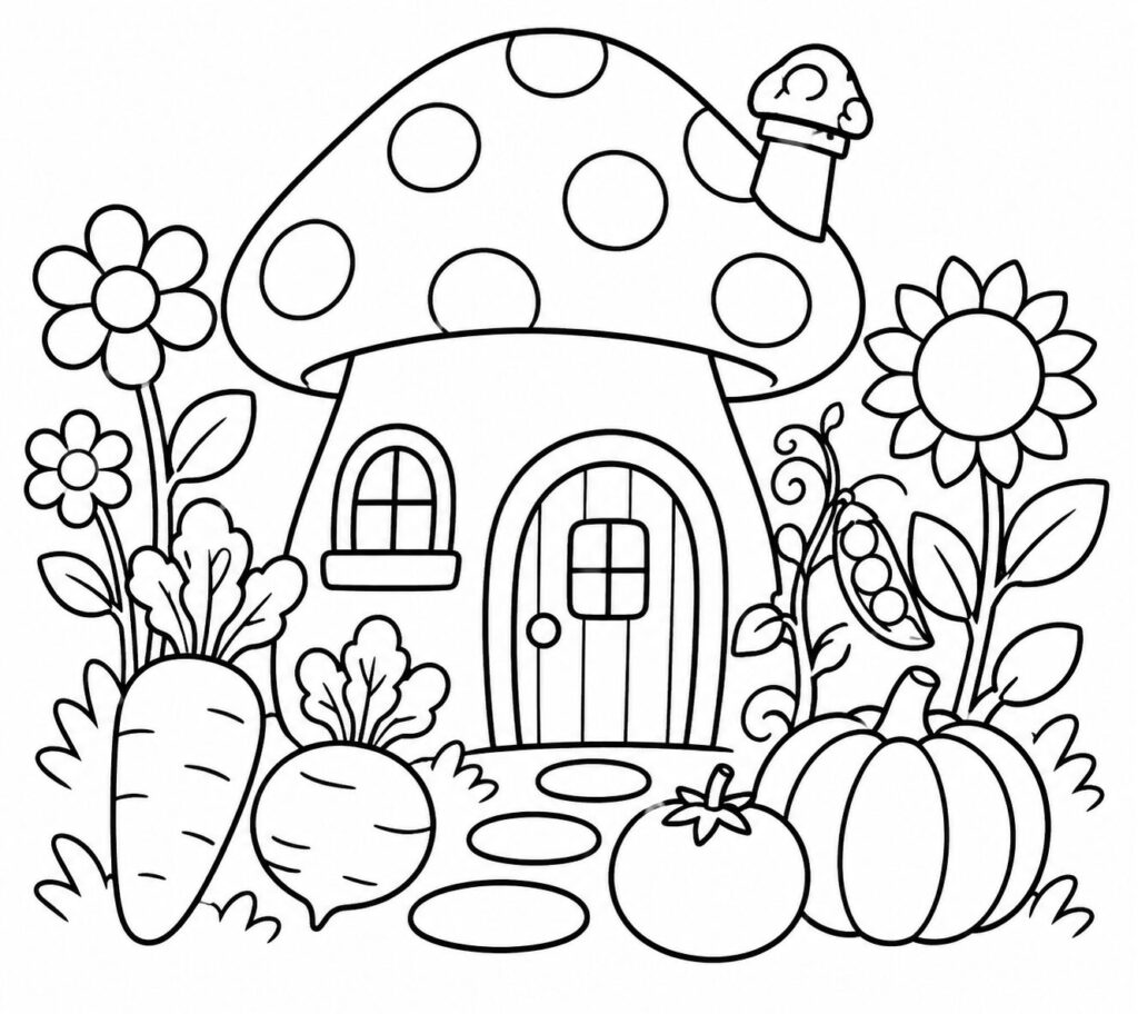 Grow a Garden Pilzhaus – Ausmalbild zum Ausdrucken