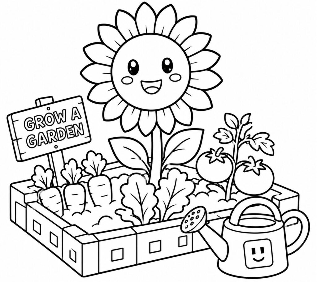 Grow a Garden Sonnenblume – Ausmalbild zum Ausdrucken