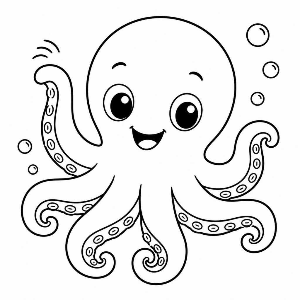Winkender Baby-Oktopus – Ausmalbild zum Ausdrucken