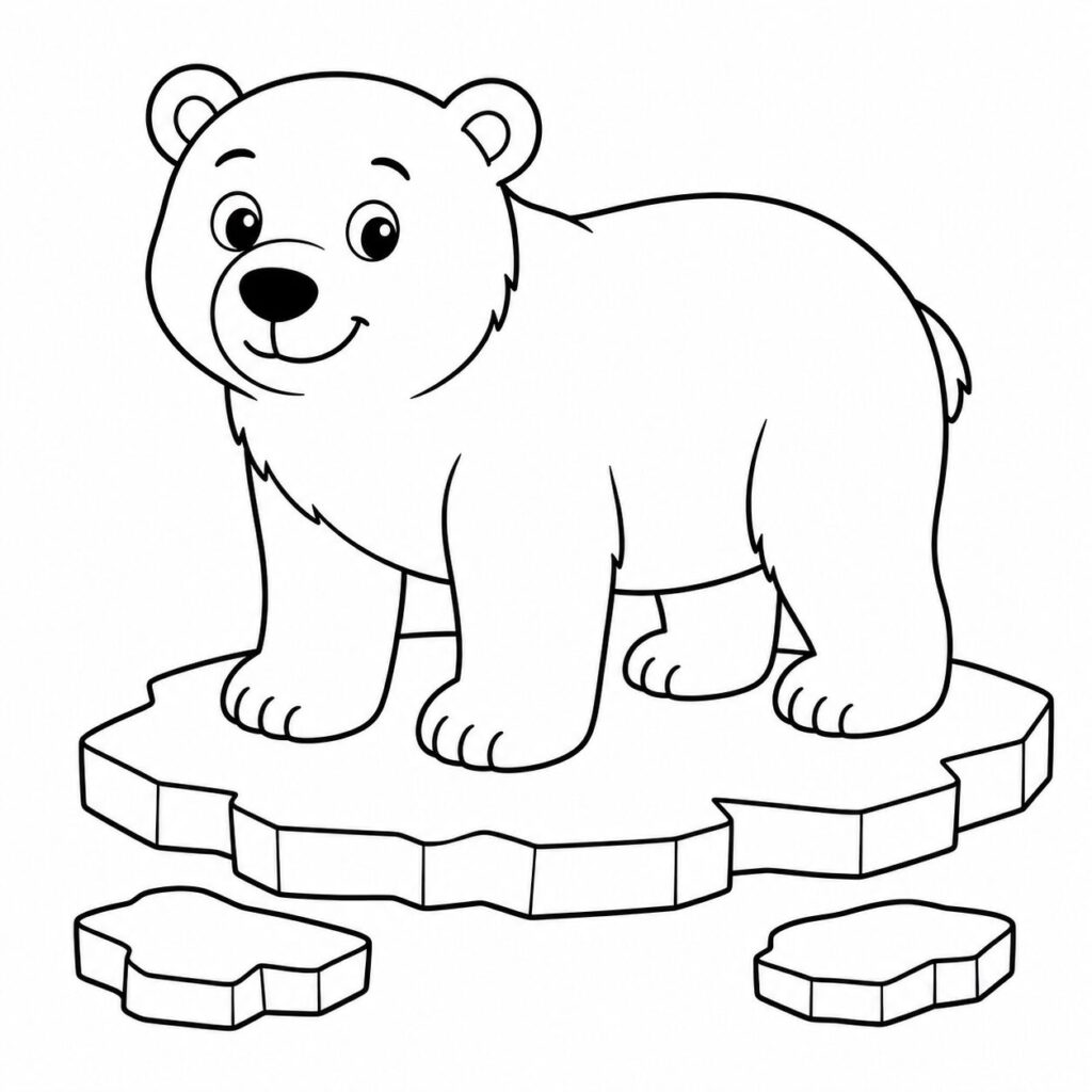 Eisbär auf der Eisscholle – Ausmalbild zum Ausdrucken