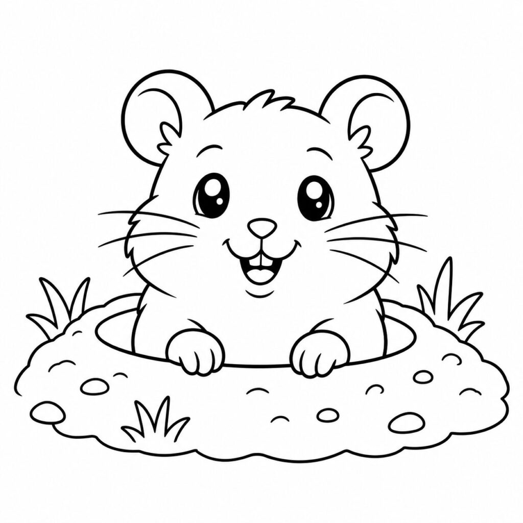 Hamster in seiner Höhle – Ausmalbild zum Ausdrucken