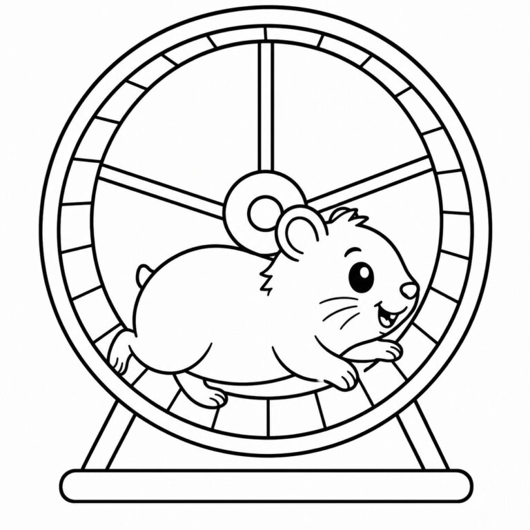 Hamster im Laufrad – Ausmalbild zum Ausdrucken