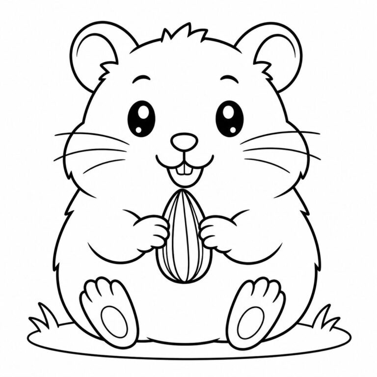 Hamster mit Sonnenblumenkern – Ausmalbild zum Ausdrucken