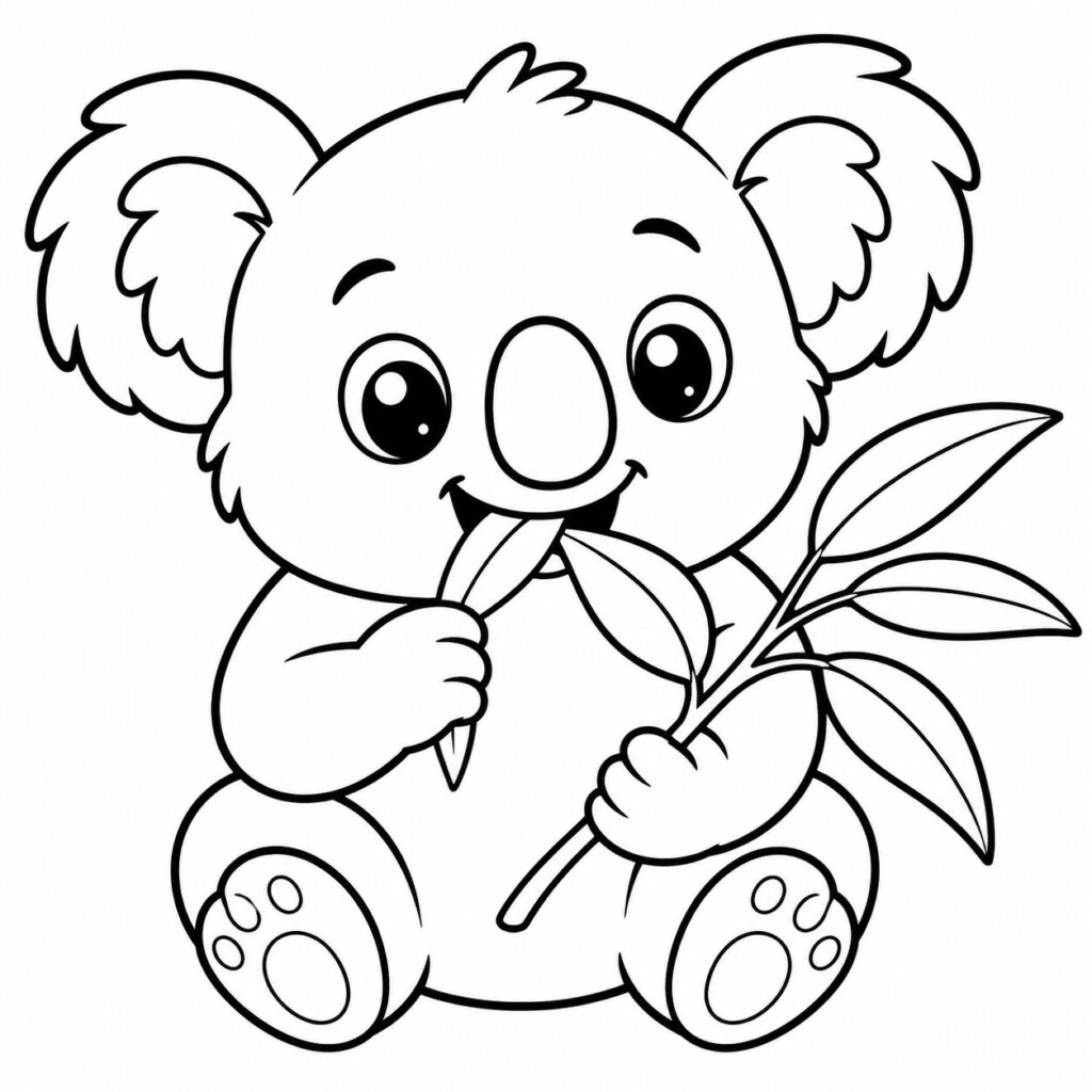 Koala frisst Blätter – Ausmalbild zum Ausdrucken