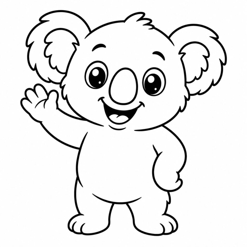 Winkender Koala – Ausmalbild zum Ausdrucken