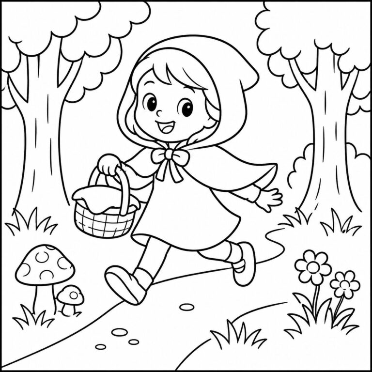 Rotkäppchen im Wald – Ausmalbild zum Ausdrucken