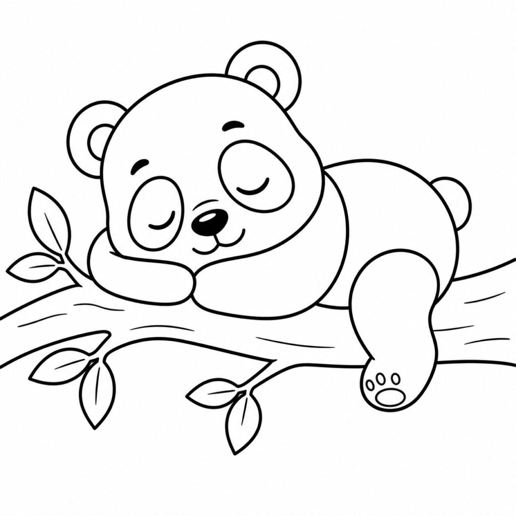 Schlafender Panda auf dem Ast – Ausmalbild zum Ausdrucken