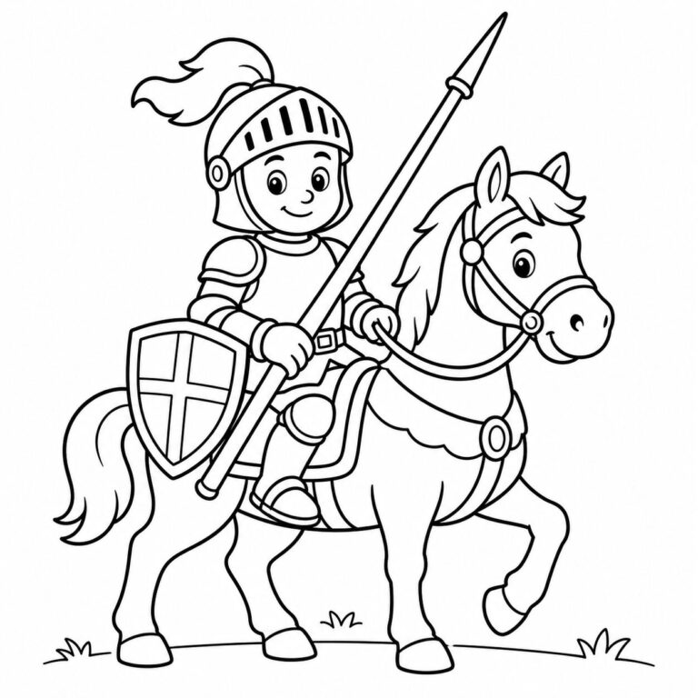 Ritter zu Pferd mit Lanze – Ausmalbild zum Ausdrucken
