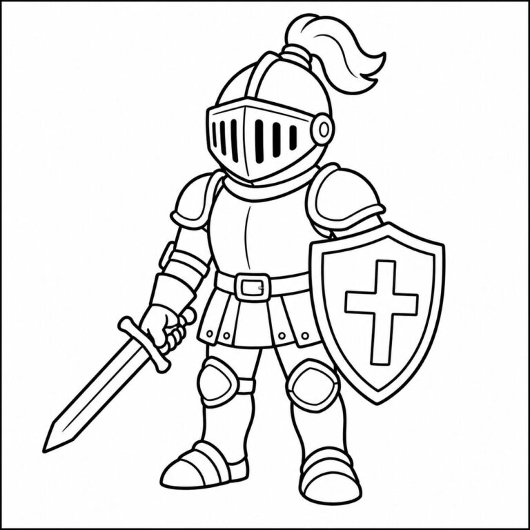Ritter in Rüstung und Helm – Ausmalbild zum Ausdrucken