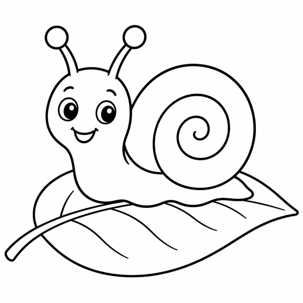 Schnecke auf einem Blatt – Ausmalbild zum Ausdrucken