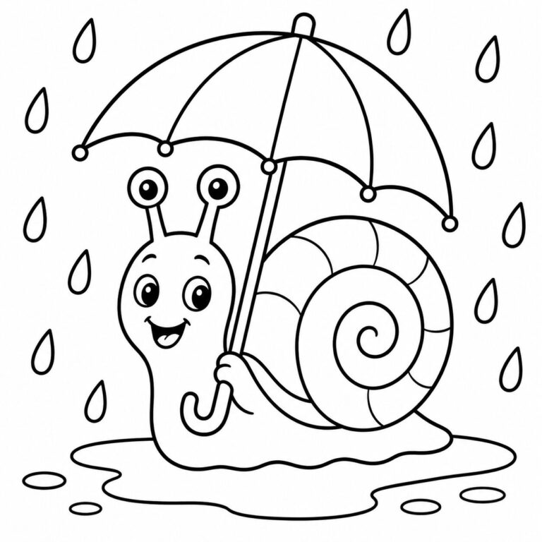 Schnecke mit Regenschirm – Ausmalbild zum Ausdrucken