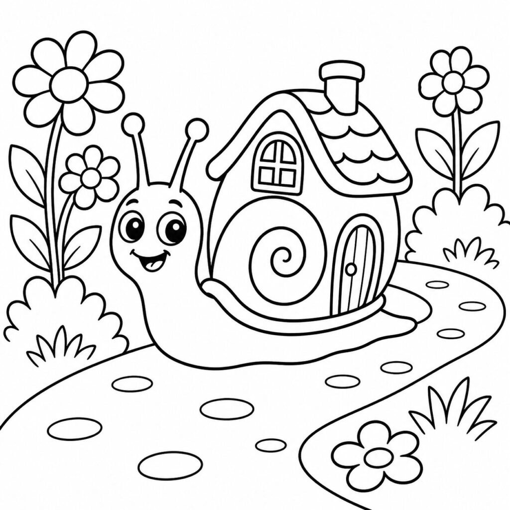 Schnecke auf dem Weg – Ausmalbild zum Ausdrucken