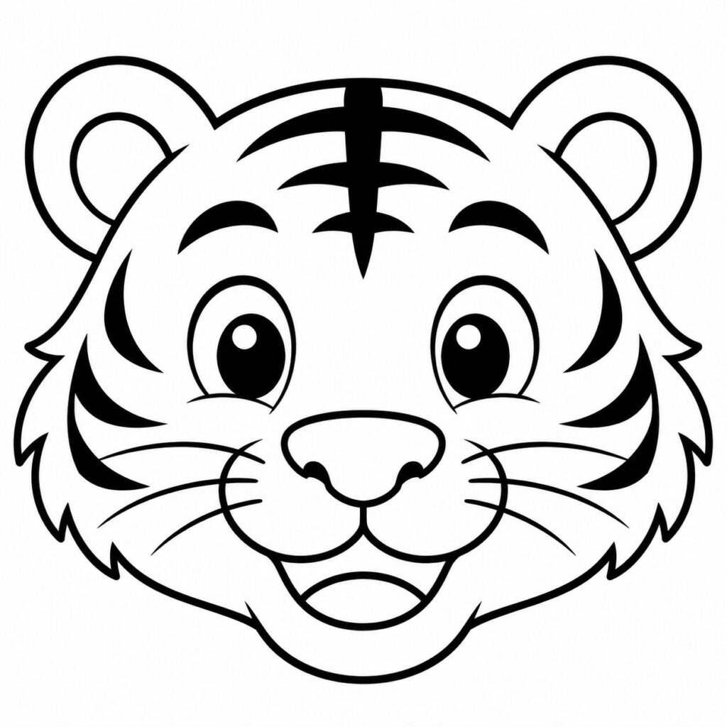 Tigerkopf von vorne – Ausmalbild zum Ausdrucken