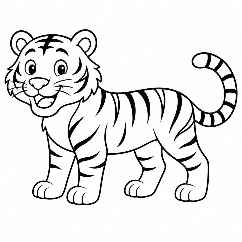 Stehender Tiger – Ausmalbild zum Ausdrucken
