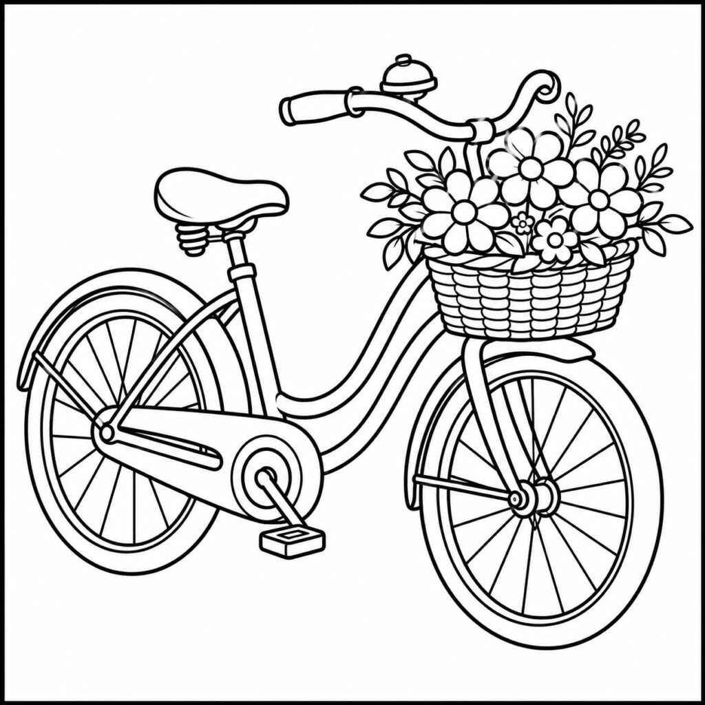 Altes Fahrrad mit Blumen – Ausmalbild zum Ausdrucken