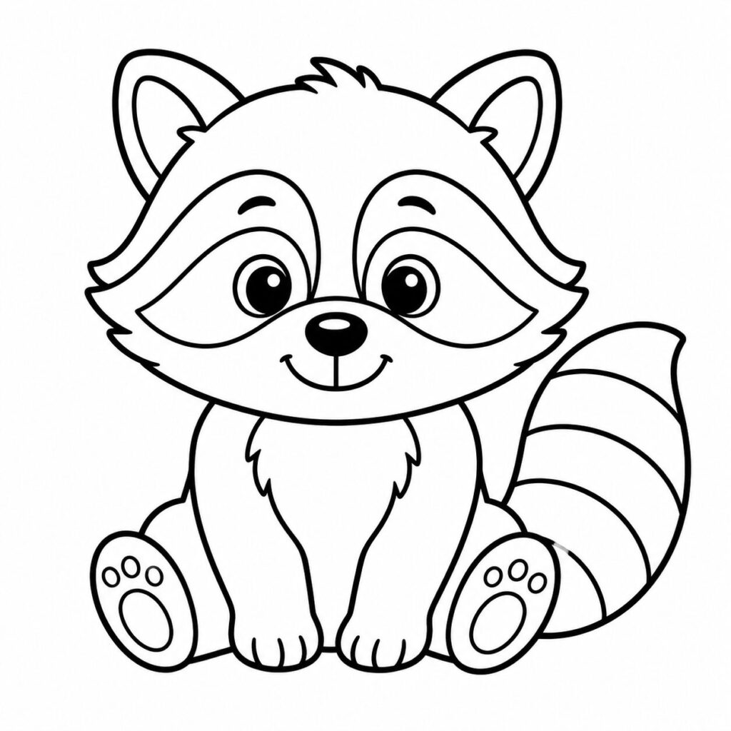 Sitzender Waschbär – Ausmalbild zum Ausdrucken