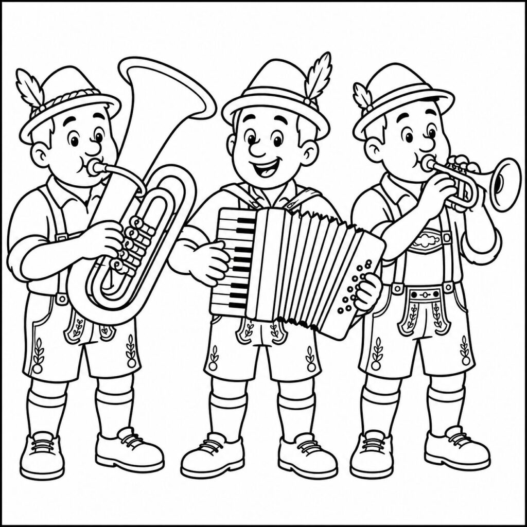 Blaskapelle mit Musikern – Ausmalbild zum Ausdrucken