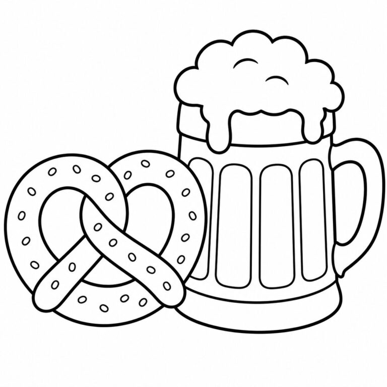 Brezel und Maßkrug – Ausmalbild zum Ausdrucken