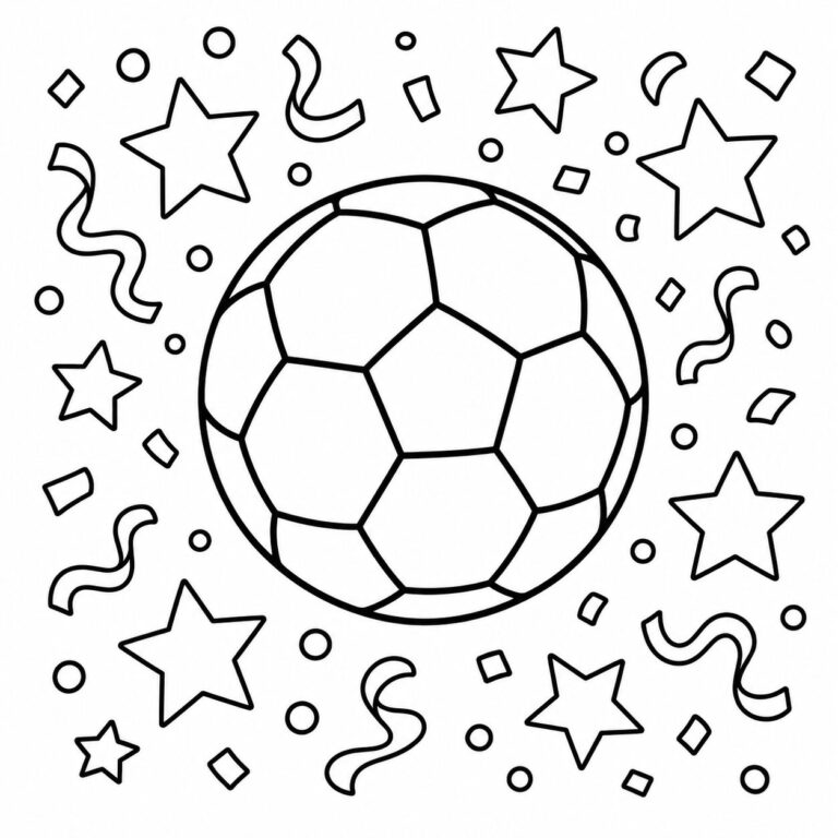 Fußball mit Sternen – Ausmalbild zum Ausdrucken