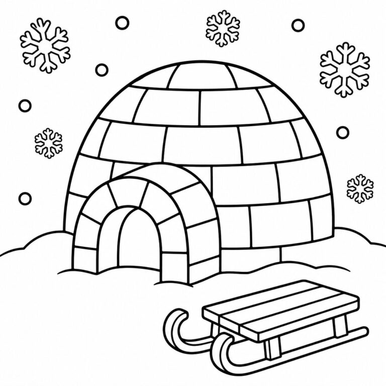 Iglu im Schnee – Ausmalbild zum Ausdrucken